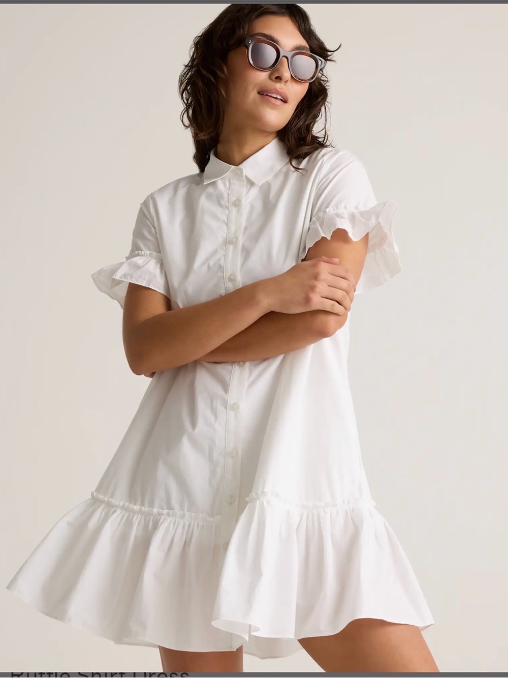 Quince Classic White Ruffle Shirt Dress - Women